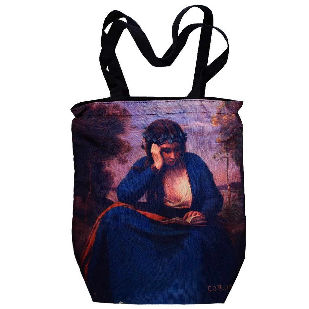 Beautiful Art Tote Bag The Reader Crowned with Flowers by Jean Baptiste Corot